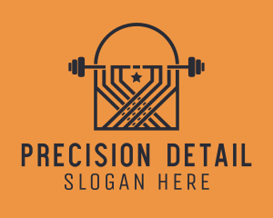 Weightlifting Barbell Badge logo design