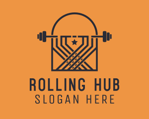 Weightlifting Barbell Badge logo design