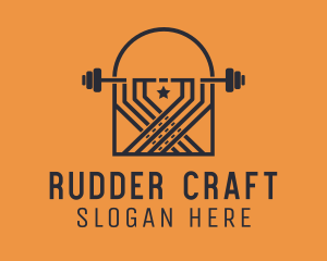 Weightlifting Barbell Badge logo design