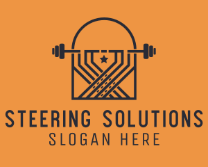 Weightlifting Barbell Badge logo design