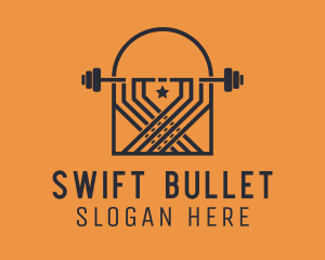 Weightlifting Barbell Badge logo design