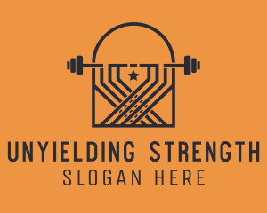 Weightlifting Barbell Badge logo design