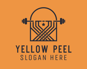 Weightlifting Barbell Badge logo design