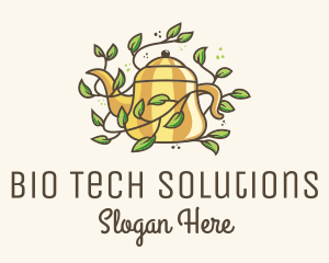 Kettle Teapot Tea Leaves logo design