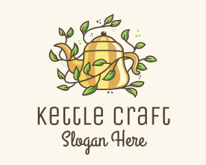 Kettle Teapot Tea Leaves logo design