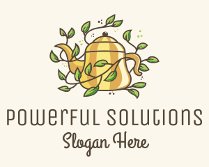 Kettle Teapot Tea Leaves logo design