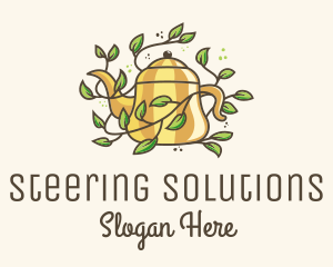 Kettle Teapot Tea Leaves logo design