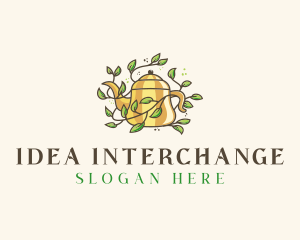 Kettle Teapot Tea Leaves logo design