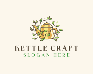 Kettle Teapot Tea Leaves logo design