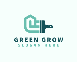 Green Home Paintbrush logo design