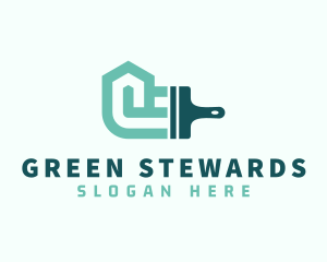 Green Home Paintbrush logo design