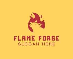 Pig Flame Barbecue logo design