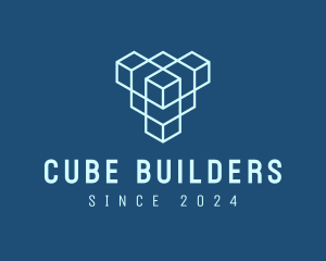 Blue Geometric Cube logo design