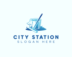 Cleaning Mop Station logo design