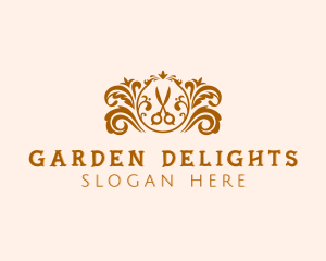 Scissors Gardening Wreath logo design