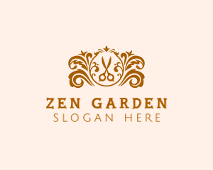 Scissors Gardening Wreath logo design