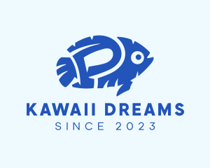 Blue Fish Letter P logo