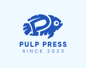 Blue Fish Letter P logo design