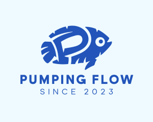 Blue Fish Letter P logo design