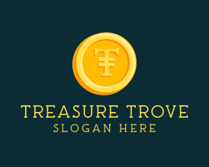 3D Gold Coin Letter T logo design