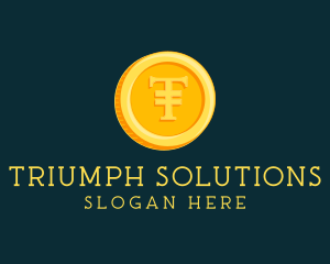 3D Gold Coin Letter T logo design