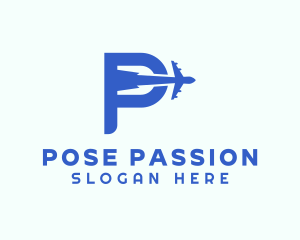 Blue Airplane Letter P logo design