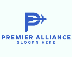 Blue Airplane Letter P logo design