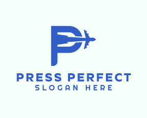 Blue Airplane Letter P logo design