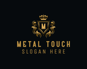 Metallic Shield Crown Crest logo