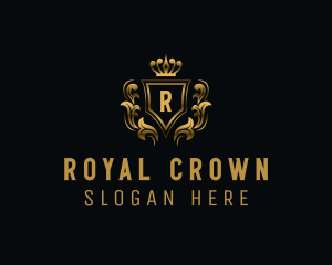 Metallic Shield Crown Crest logo design