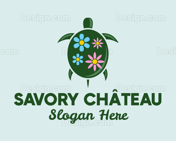 Floral Green Turtle Logo