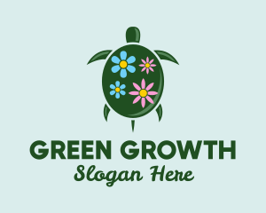 Floral Green Turtle logo design