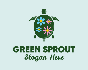 Floral Green Turtle logo design