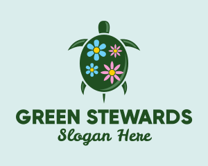 Floral Green Turtle logo design