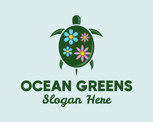 Floral Green Turtle logo design