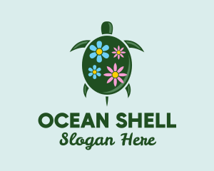 Floral Green Turtle logo design