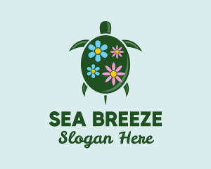 Floral Green Turtle logo design