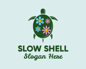 Floral Green Turtle logo design