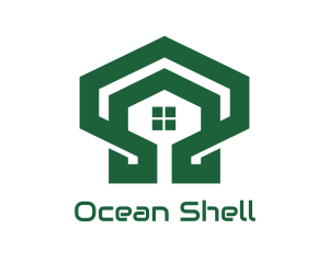 Green Hexagon Shell House logo design