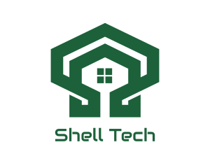 Green Hexagon Shell House logo design