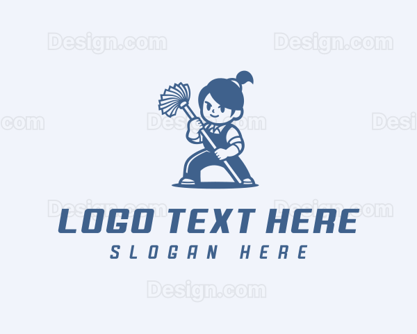 Janitorial Kid Cleaning Logo