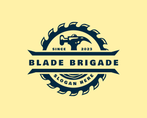 Saw Blade Hammer Logger logo design