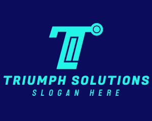 Blue Technology Letter T logo design