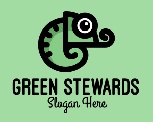 Cute Green Chameleon logo design