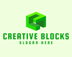 3D Green Construction Block logo design