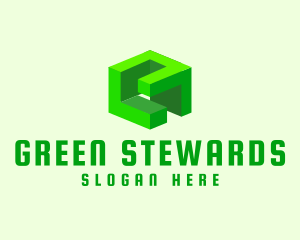 3D Green Construction Block logo design