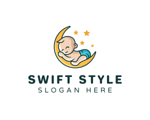 Cute Moon Baby logo design