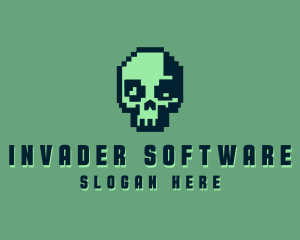 Retro Pixel Skull logo design