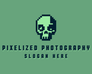 Retro Pixel Skull logo design