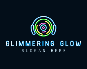 Neon Vynil & Headphones logo design